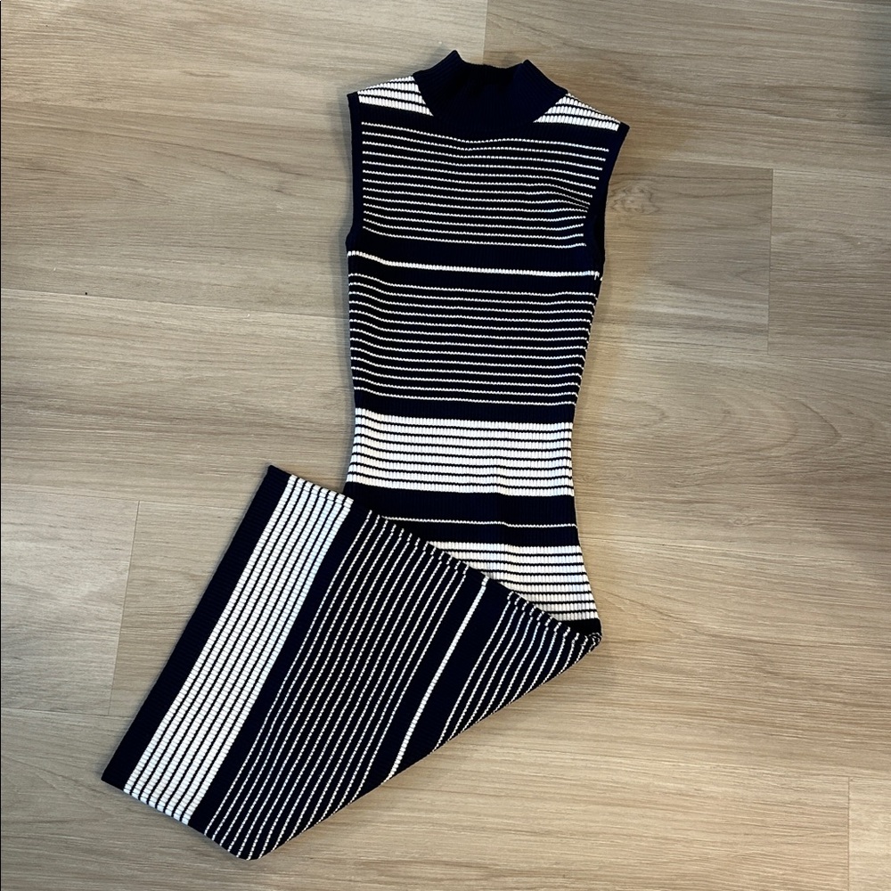 Navy and White Striped Knit Top midi length